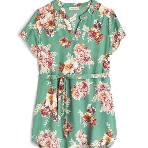 Full Moon Short Sleeve Tie Waist Maternity Blouse